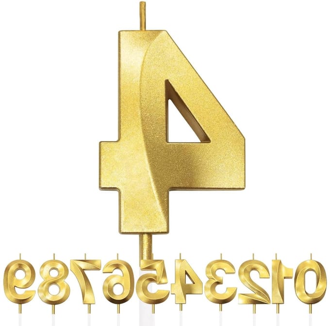 Nummer 4 Verjaardagskaars - Kaars 4 Jaar - Taart Decoratie - 3D Glitter Ontwerp - 1 stuk - Goud