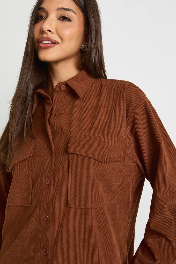 boohoo Dames Oversized cordhemd | Tan | Maat: 34