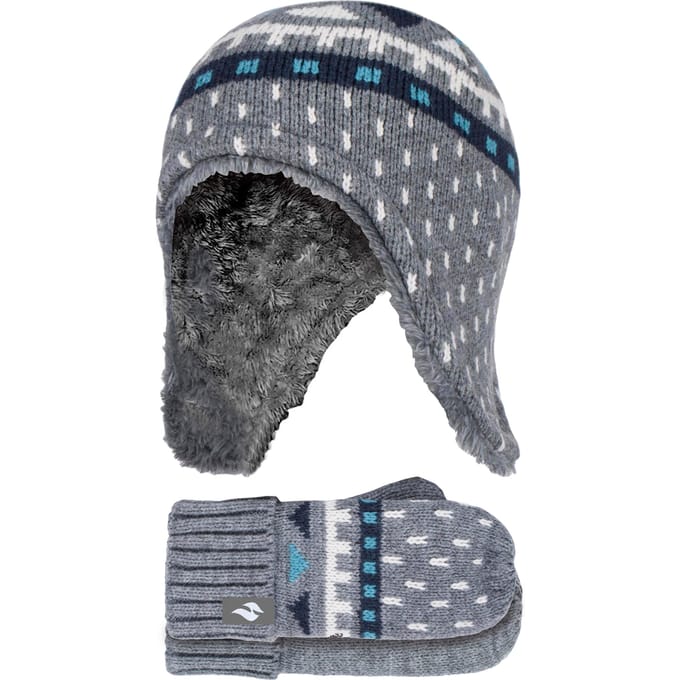 Heat Holders Jongens Nepbont Pom Pom Muts & Wanten - Pebble Melange