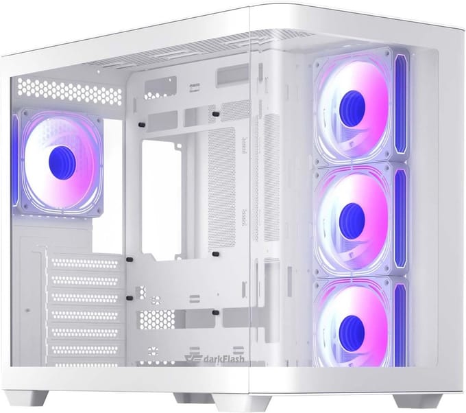 ATX Mid-Tower Gaming PC Behuizing met 4x ARGB Ventilatoren, Dual-Chamber Ontwerp en Gebogen Glas