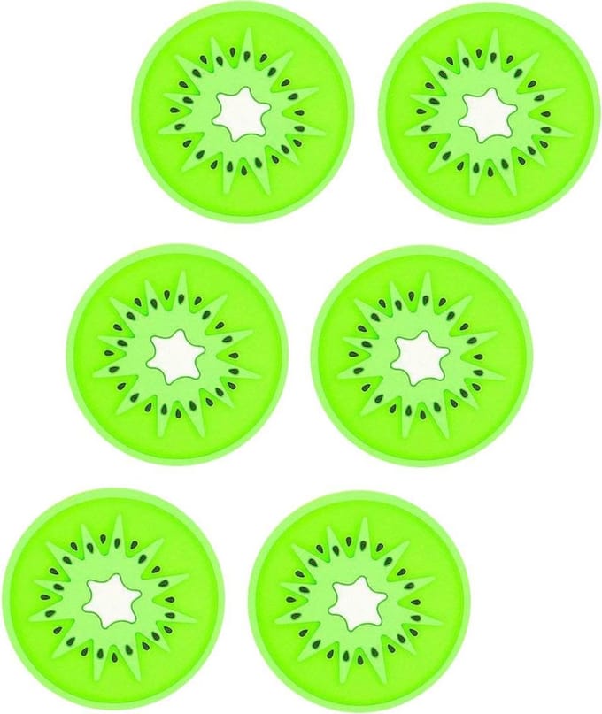 Fruitige Siliconen Onderzetters - Fruit Collectie - 6 Stuks - 9cm - Kiwi