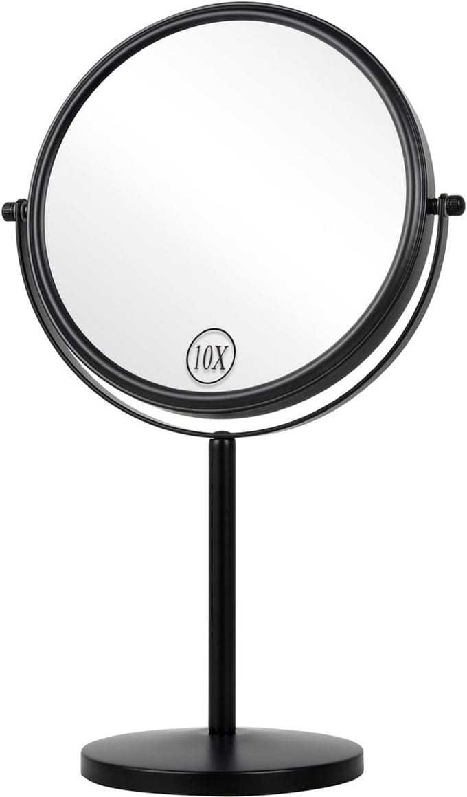 Vergroot Verticaal Make-up Spiegel 10x | Dubbelzijdig Draaibaar Tafelmodel voor Badkamer