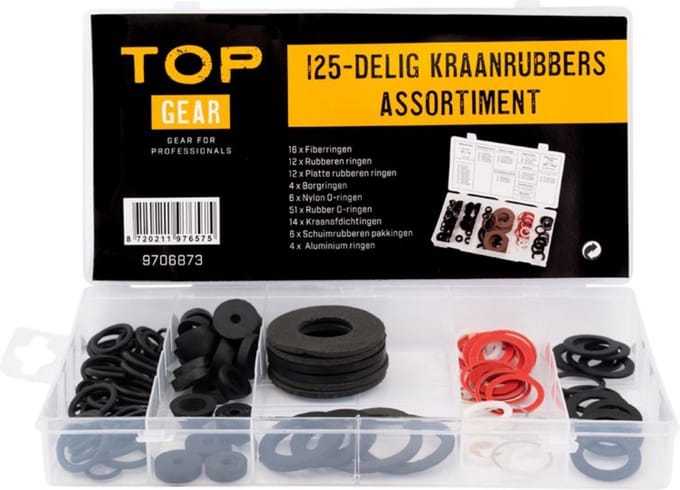 Topgear O-ring set - 125 stuks - Rubberen afdichting - Diverse maten - Inclusief opbergbox