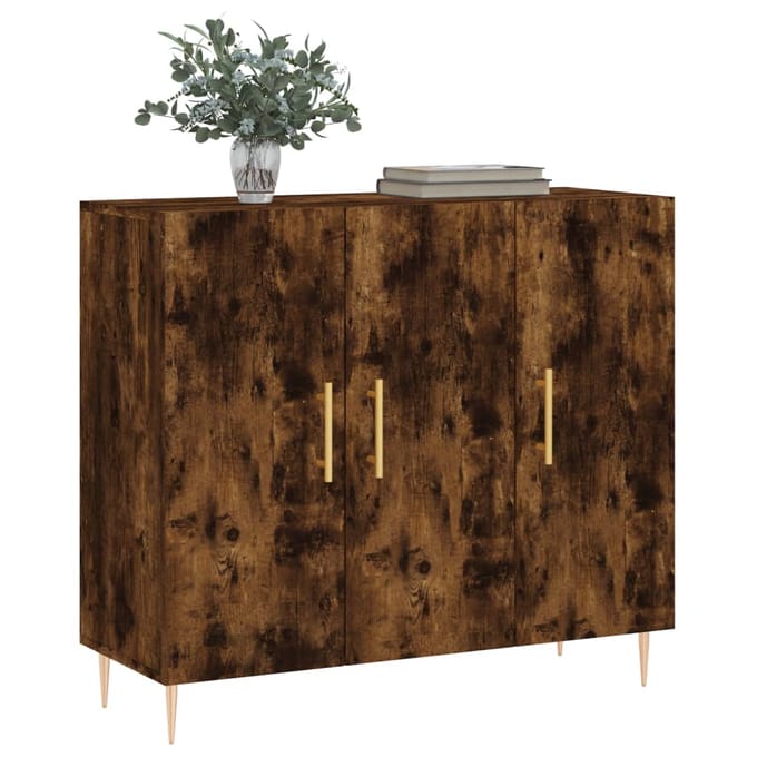 vidaXL - Dressoir - 90x34x80 - cm - bewerkt - hout - gerookt - eikenkleurig