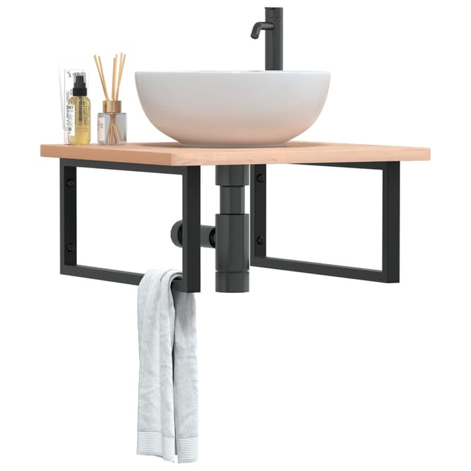 vidaXL - Badkamer - wandschap - staal - en - massief - beukenhout