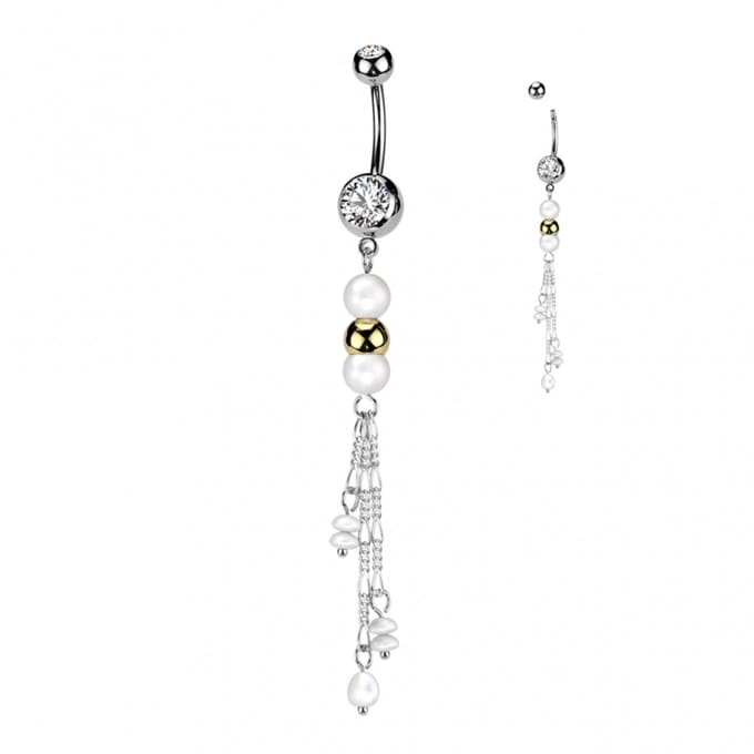 Piercing PVD hanger met parel ketting - zilver - LMPiercings