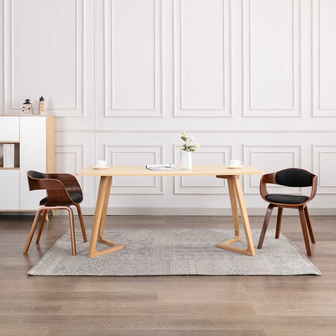 vidaXL - Eetkamerstoelen - 2 - st - gebogen - hout - en - kunstleer