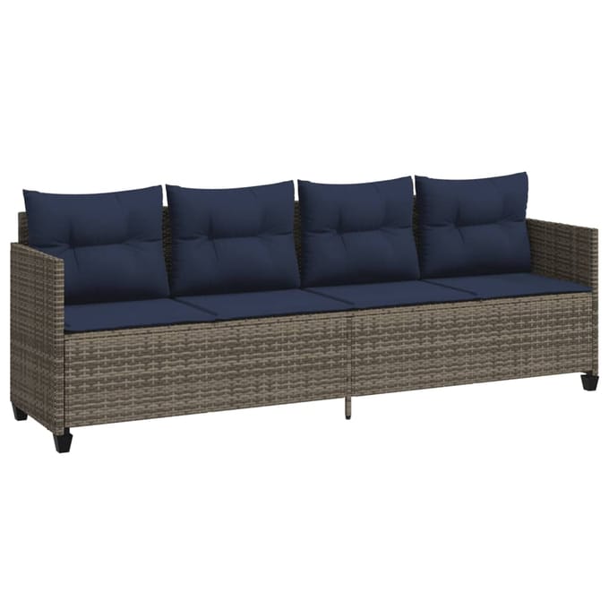 vidaXL Ligbed met kussen poly rattan grijs
