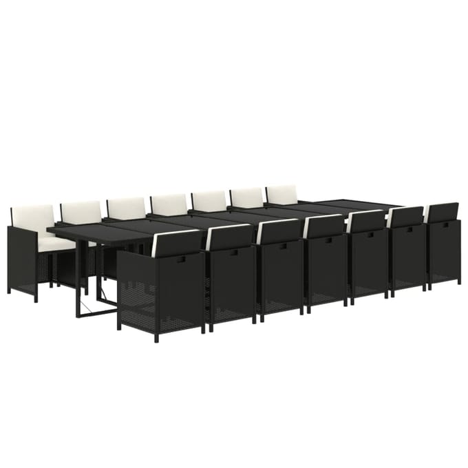 vidaXL - 15-delige - Tuinset - met - kussens - poly - rattan - zwart