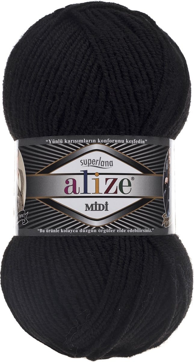 Alize Superlana Midi 60 Black Pakket 5 Bollen 500 Gram