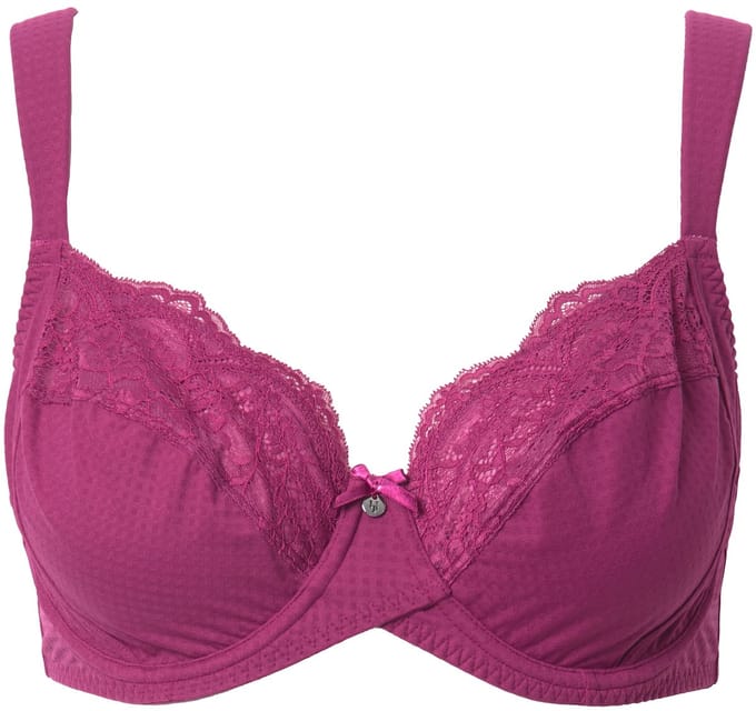Ulla Popken - Dames - Beugelbeha jacqard kant zachte cups - Fuchsia roze - Maat 105C