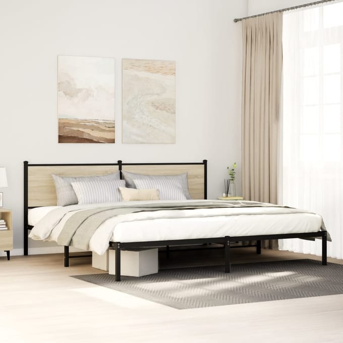 vidaXL - Bedframe - zonder - matras - metaal - sonoma - eikenkleur - 200x200 - cm