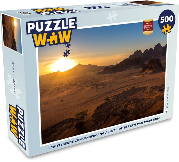 Puzzel Schitterende zonsondergang achter de bergen van Wadi Rum - Legpuzzel - Puzzel 500 stukjes