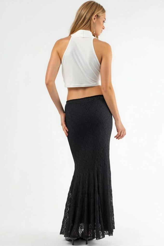 Hoge Taille Kanten Maxi Rok met Split