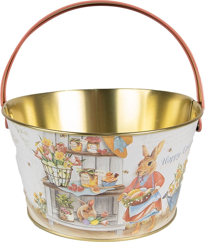 Clayre & Eef Decoratie Mand Ø 19x10 cm Wit Aluminium Konijn