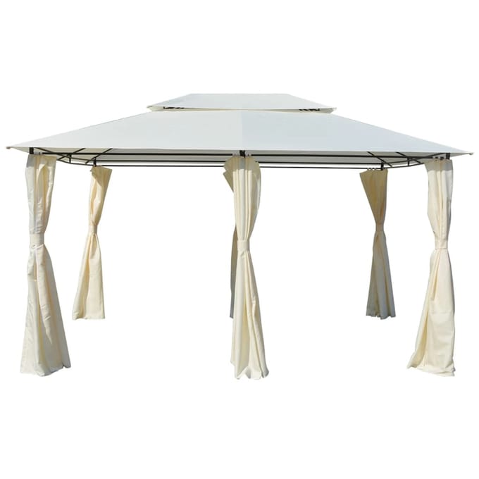 vidaXL - Tuinpaviljoen - met - gordijnen - 4x3 - m - wit