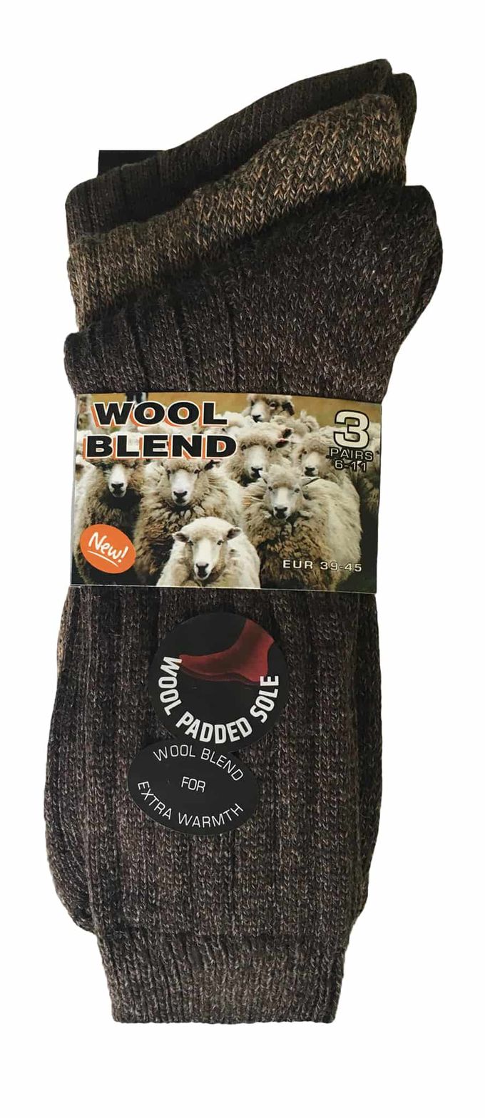 Set van 3 dikke wandelsokken van warme wolmix voor heren - Bruin