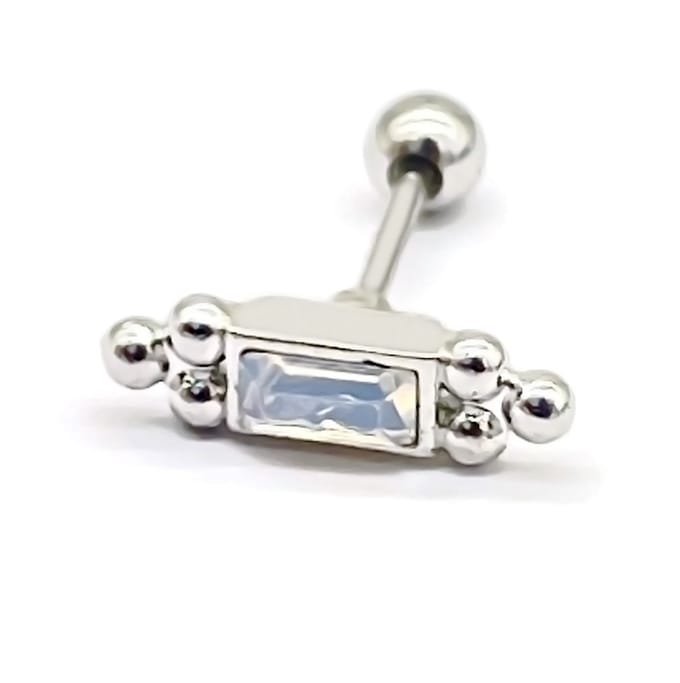 Oorpiercing Rechthoekig met Zirkonia - RVS - 11 mm - Zilverkleurig