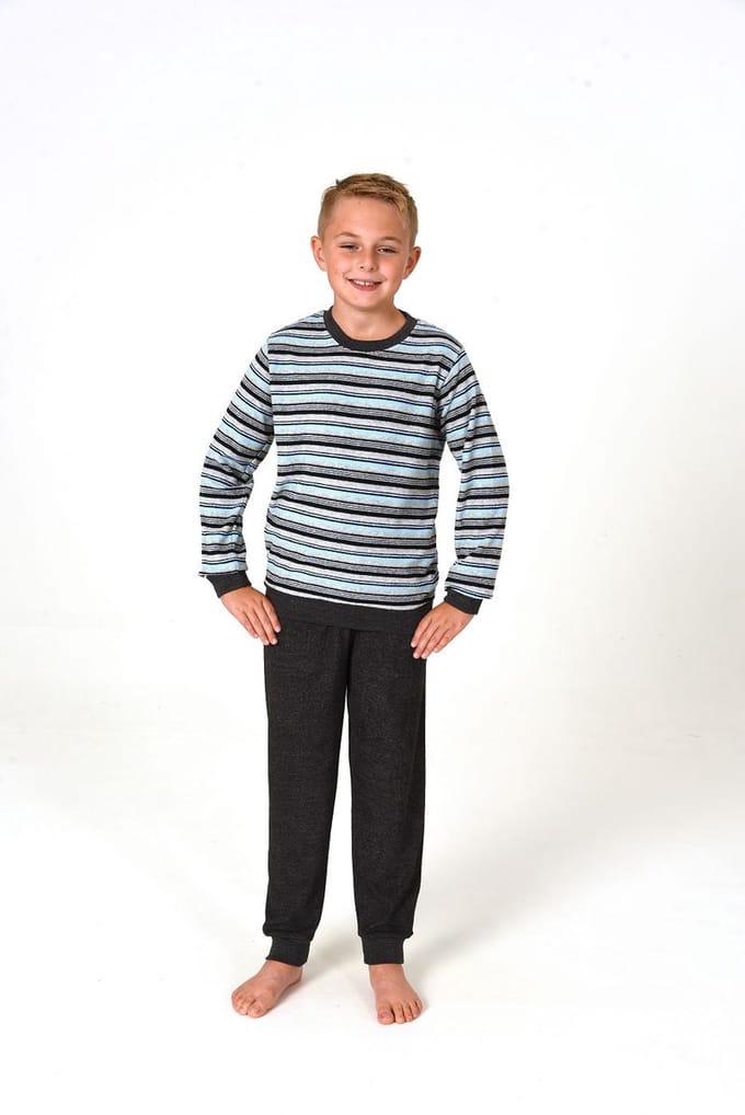 Badstof pyjama voor jongens in gestreepte look, pyjama met manchetten