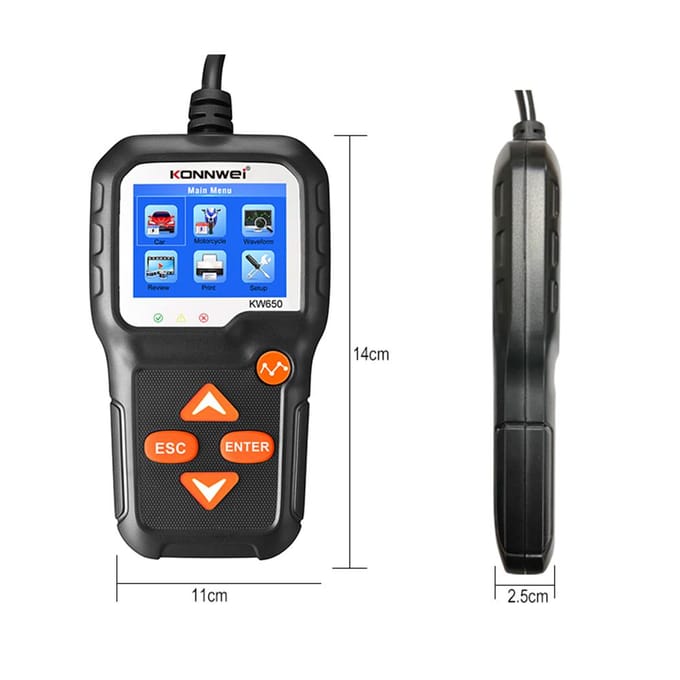 KONNWEI auto-accutester 12V auto-auto-accubelastingstester op startsysteem en laadsysteem zwart