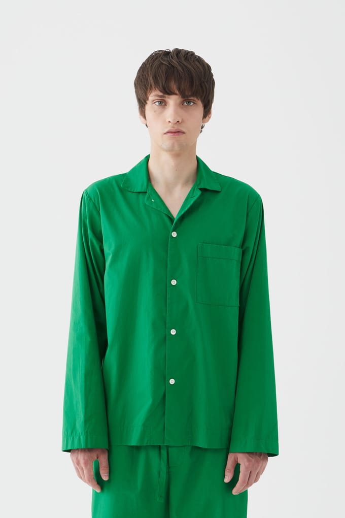 Tekla Unisex Poplin, Pyjamas Shirt Conifer Maat: XXS | Nachtmode Outlet | Unisex | Groen