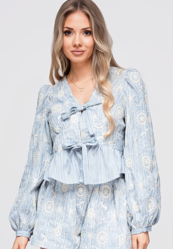 OMBRE Blouse - Regular Fit - Katoen - Lange Mouw Blauw L