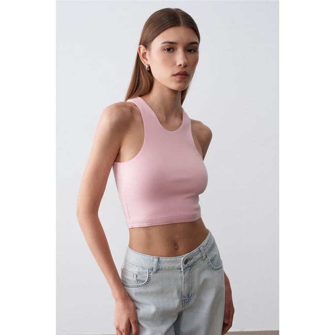 Geribbelde Mouwloze Crop Blouse