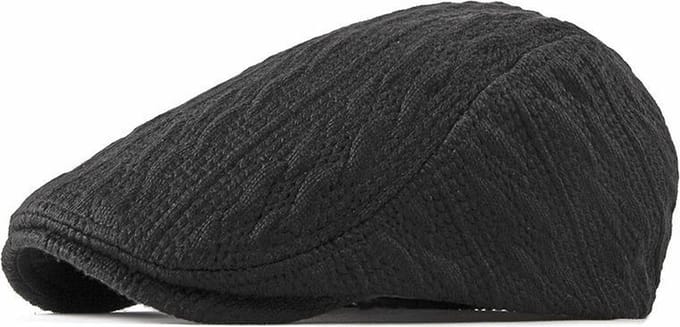 Flatcap zwart gebreid - Verstelbaar - Platte pet