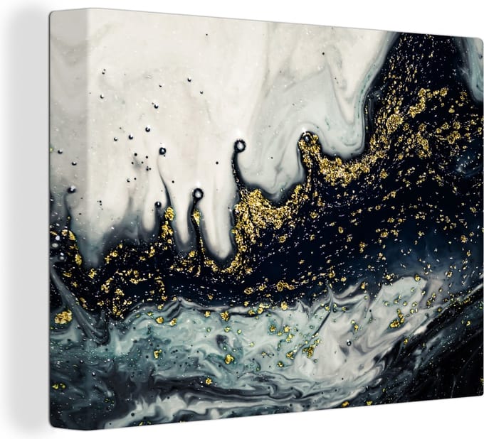 Canvas Schilderij Marmer - Abstract - Goud - Luxe - 120x90 cm - Wanddecoratie
