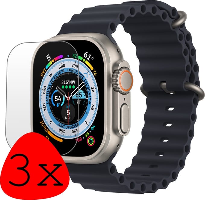 Screenprotector Geschikt voor Apple Watch Ultra 2 Screenprotector Tempered Glass Beschermglas - Screenprotector Geschikt voor Apple Watch Ultra 2 (49 mm) Screen Protector - 3 Stuks