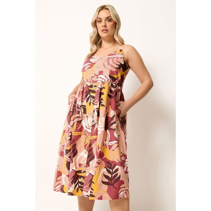 Yours Oranje Linnen Midijurk Met Tropische Print Size 46