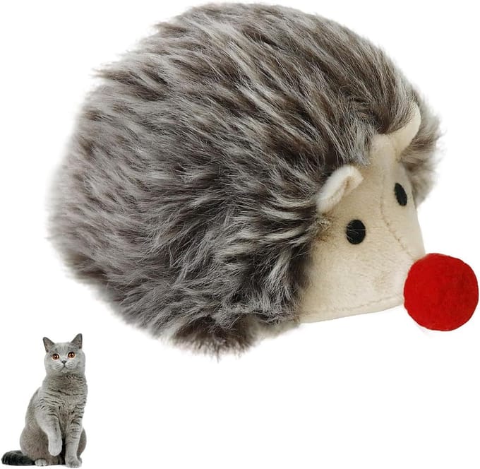 Kattenkruid Speelgoed - Pluche Egel - Interactief Spelen - Met Belletje - 9.5 cm - Grijs
