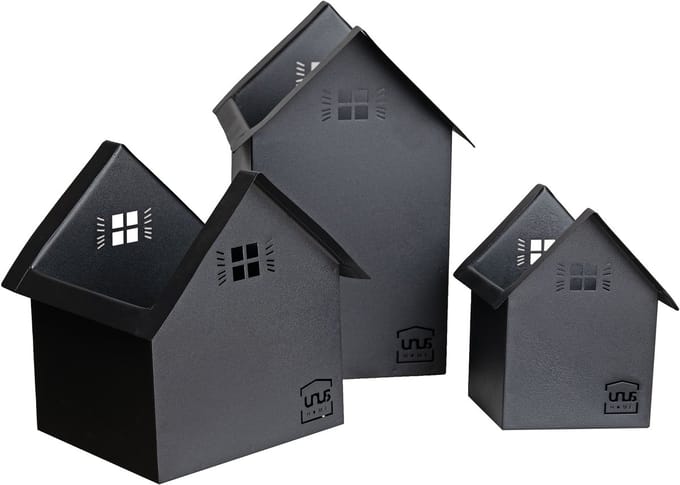 UNUS® Lichthuisjes metaal set van 3 zwart