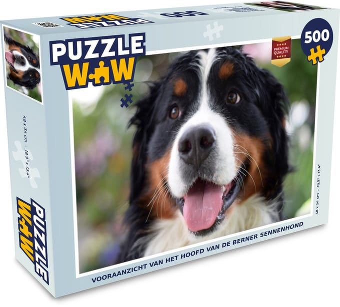 Puzzel Vooraanzicht van het hoofd van de Berner Sennenhond - Legpuzzel - Puzzel 500 stukjes