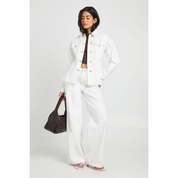 boohoo Dames Rechte Pijpen Jeans Met Naaddetail | Ecru | Maat: 40