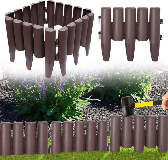 Gazonrand Tuinrand - Bloembedafscheiding Palissade - Tuin Decoratie - Flexibele Houtlook - 10 Stuks - Bruin
