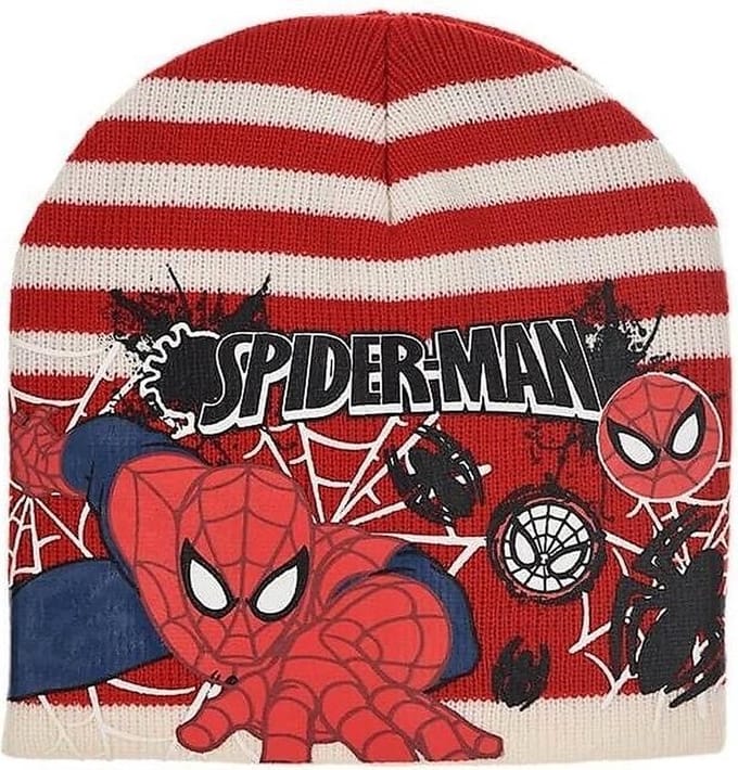 Rood-wit gestreepte muts van Spiderman maat 52 cm