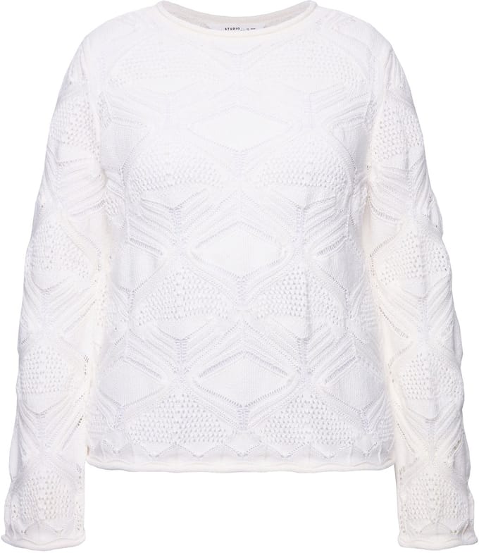Studio Untold - Dames - Trui oversized ajourbreisel rolrandjes - Off-white - Maat 42+