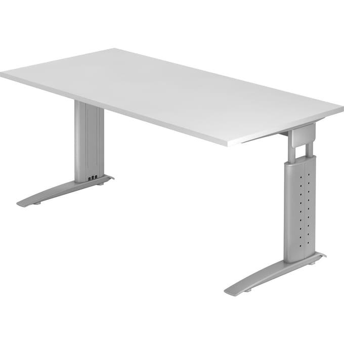 Bureautafel TARVIS, C-poot, rechthoek, B 1600 mm, onderstel zilver, in hoogte verstelbaar, wit