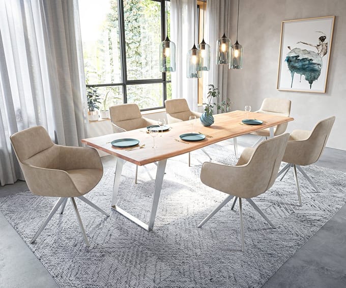 Eettafel Edge acacia natuur 260x100 edelstaal schuin Live-Edge