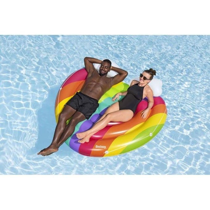 Bestway opblaasbaar zwembadeiland regenboog hart 164cm zwembad speelgoed.