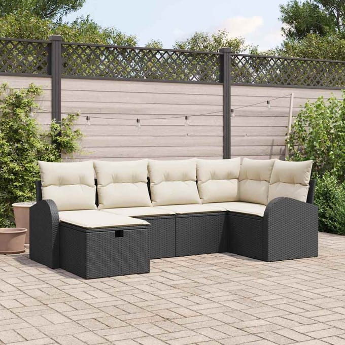 vidaXL - Bankstel - 6 - st - Zwart - en - Crème - poly - rattan