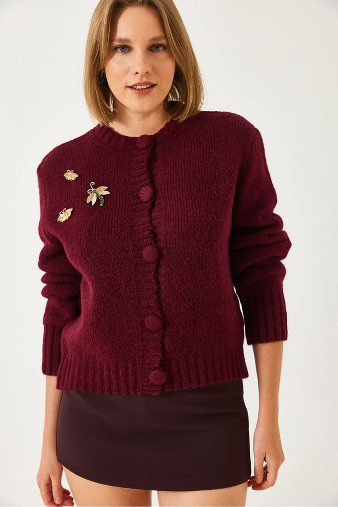 Getextureerde Brei Cardigan met Pompom