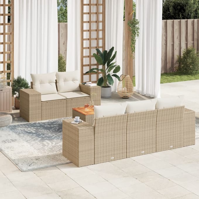 vidaXL - 6-delige - Loungeset - met - kussens - poly - rattan - beige