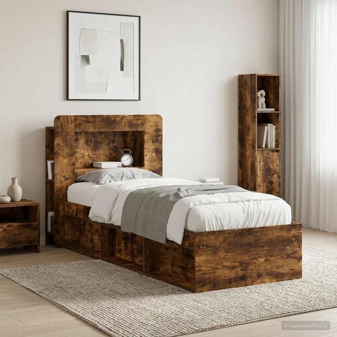vidaXL - Hoofdeinde - Kast - met - opslag - Gerookt - eiken - Geconstrueerd - hout
