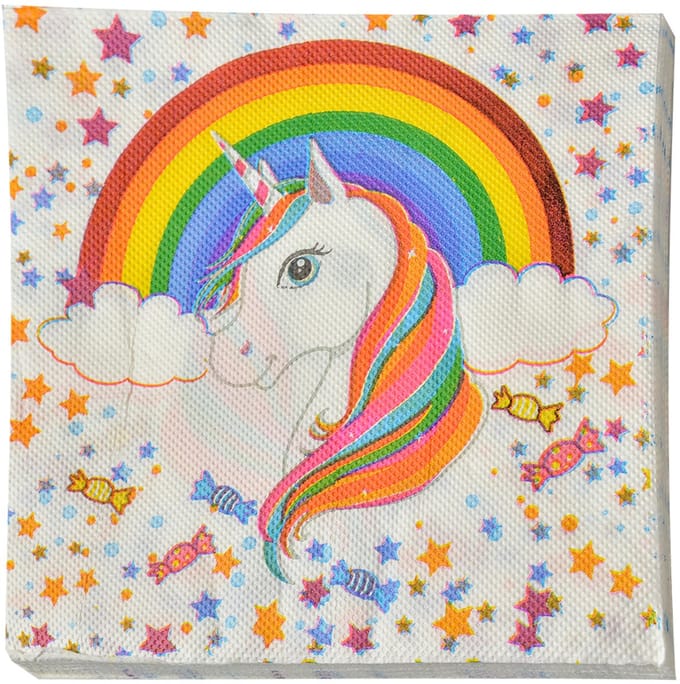 Clayre & Eef Servetten Papier Set van 20 33x33 cm Wit Papier Eenhoorn