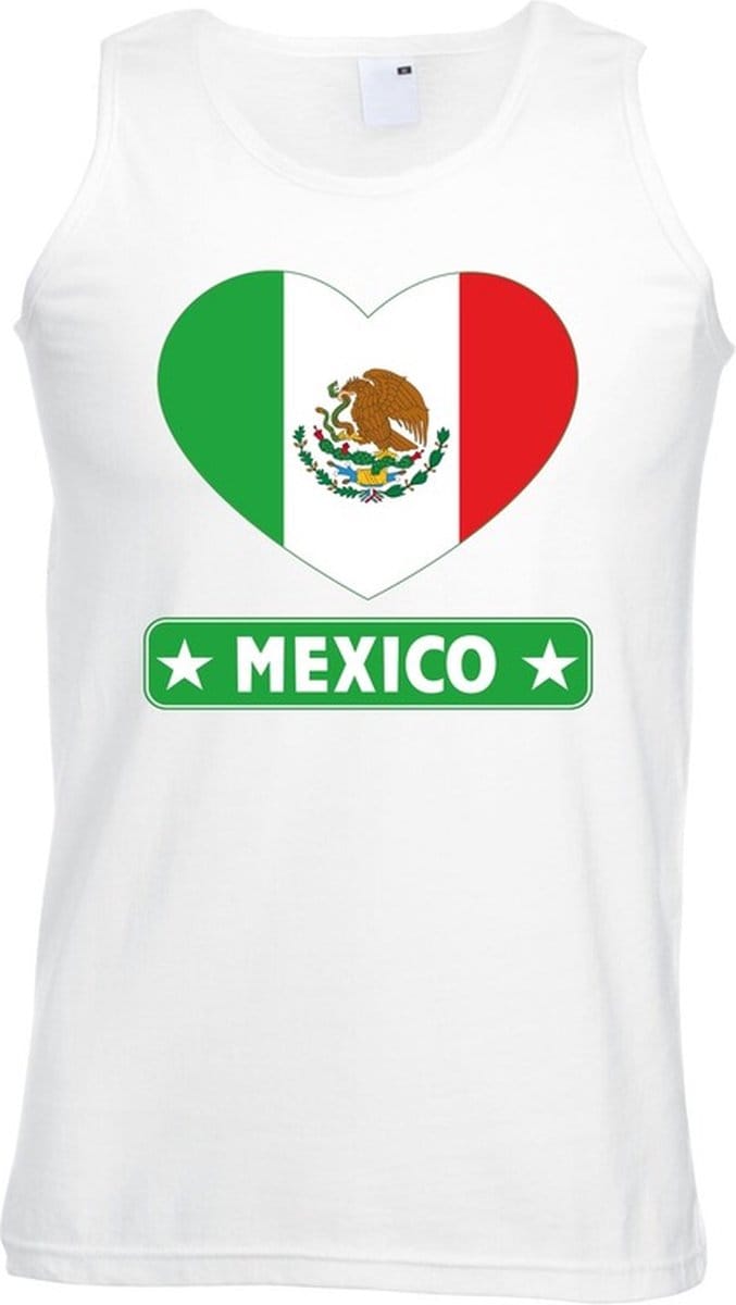 Mexico singlet shirt/ tanktop met Mexicaanse vlag in hart wit heren S