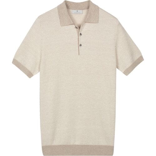 Thomas Maine Polo Fine Allover Pattern Merinowool Linnen Licht Beige / male