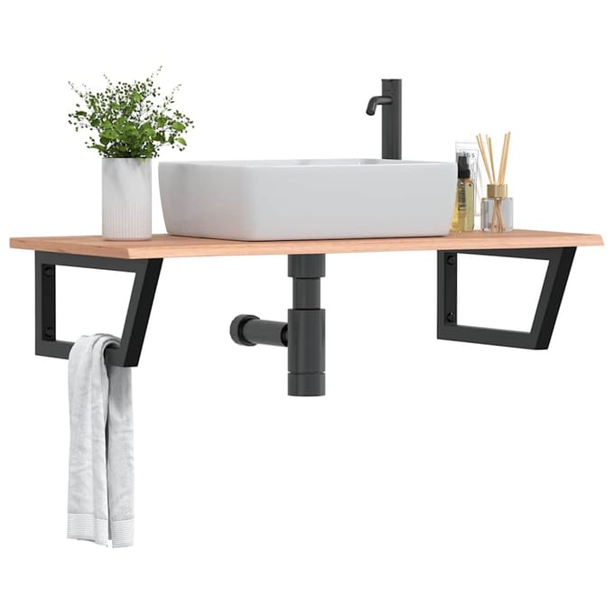 vidaXL - Badkamer - wandschap - staal - en - massief - eikenhout