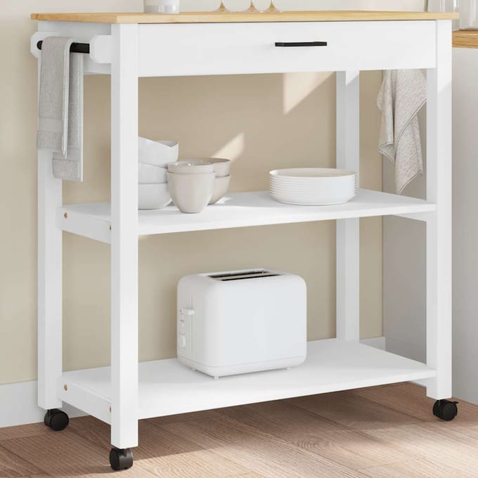 vidaXL - Keukentrolley - MONZA - 84x40x88,5 - cm - massief - grenenhout - wit